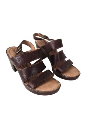 Born Warner Block Heel Strappy Brown Leather Sandals 7M Boho Summer